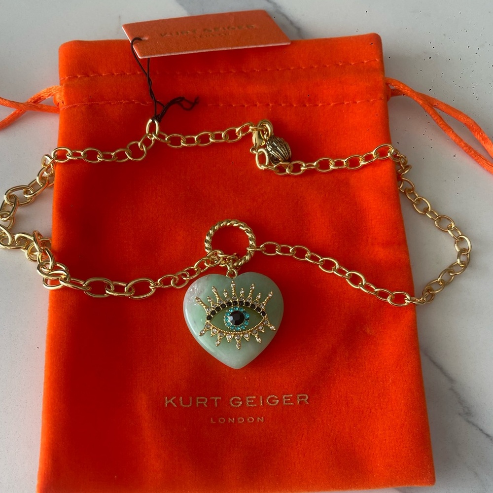 Kurt Geiger Gold Necklace with Eye Heart Pendant Gorgeous NWT